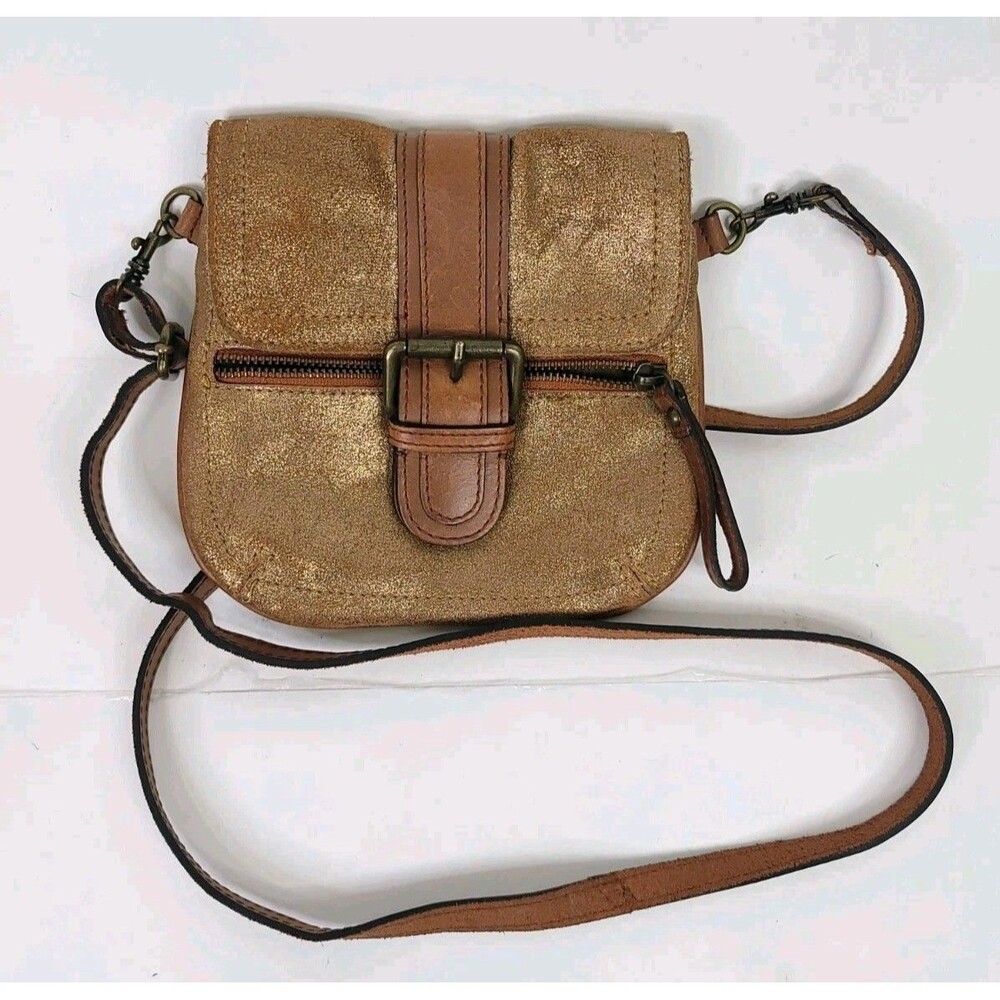 Vintage Tano Crossbody Bag Gold Toned Leather Brown Trim Small Purse